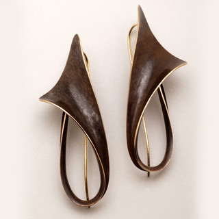 Flared Bronze Earrings by Nancy Linkin, Modern Art Jewelry