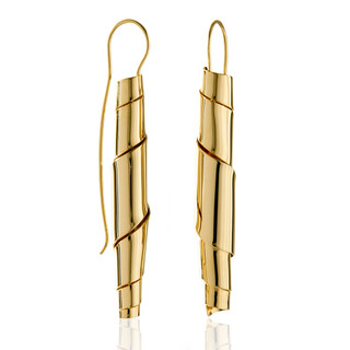 Tunnel Vision Earrings Hand Formed from 14 Karat Gold Plated Brass | Modern Art Jewelry by Mia Hebib