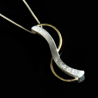 Oscillate Pendant with 14 Karat Yellow Gold Wire, Contemporary Jewelry by Maressa Tosto Merwarth