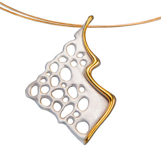 Aleksandra Vali's Vivid Recollection Pendant | Sandblasted Sterling Silver and 22 Karat Yellow Gold Vermeil | Modern Art Jewelry