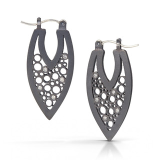 Oscuro Pointed Hoop Earrings handmade by contemporary jewelry artist Belle Brooke Barer | Sterling silver and diamonds