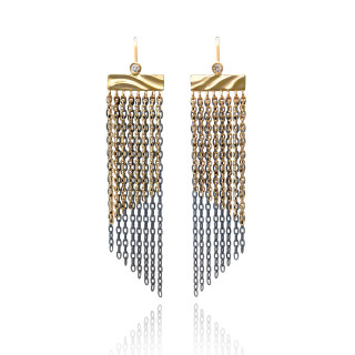 Keiko Mita's Shoreline Fringe Earrings | 14k Yellow Gold and Oxidized Sterling Silver