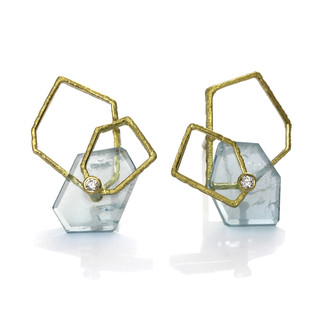 Aquamarine Geometric Frame Earrings from Liaung-Chung Yen | 18 Karat Yellow Gold | Aquamarine
