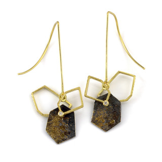 Geometric frame dangle earrings by Liaung-Chung Yen | 18  |Karat yellow gold | Handmade contemporary jewelry  
