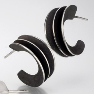 Planal Hoops Handmade by Samantha Freeman | Oxidized Sterling Silver | Modern Art Jewelry