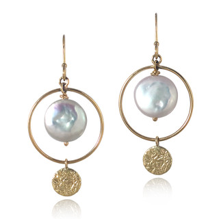 Hale Earrings by Keiko Mita  | Gold and Freshwater Coin Pearl | Handmade Fine Jewelry