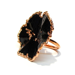 Black Ring | Black Glass Enamel and Copper | Art Jewelry by Cheryle Eve Acosta