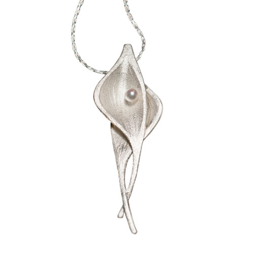 Relationships Pendant, Modern Art Jewelry by Aleksandra Vali | Sandblasted or Oxidized Sterling Silver with a Black or White Freshwater Pearl