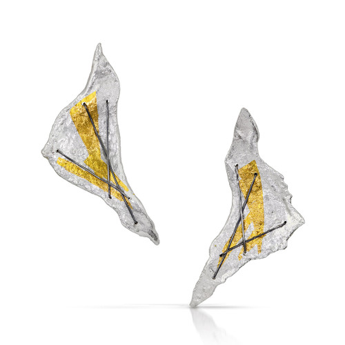 Jigsaw Triangular Earrings  | 23 Karat Gold,  Argentium Silver | Handmade Art Jewelry by Suzanne Schwartz