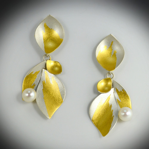 Luna Earrings | Gold, Sterling Silver, Pearl | Handmade Fine Art Jewelry by Judith Neugebauer Luna Earrings | Gold, Sterling Silver, Pearl | Handmade Fine Art Jewelry by Judith Neugebauer