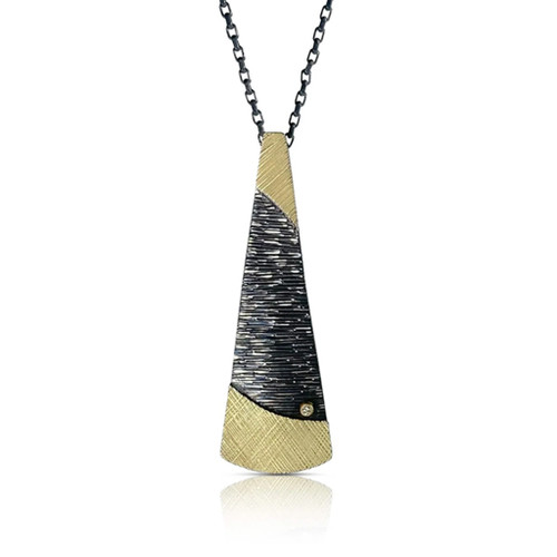 Pyramid Pendant | Gold, Oxidized Silver, Diamond | Handmade Art Fine Jewelry by Susan Mahlstedt