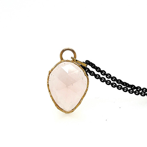 Rose Quartz Gold Pendant | Rose Quartz, Gold, Silver | Handmade Fine Art Jewelry by Susan Crow 
