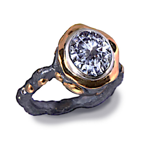 White Topaz Ring  | Topaz, Diamonds, Gold, Silver | Handmade Art Jewelry by Brenda Smith 