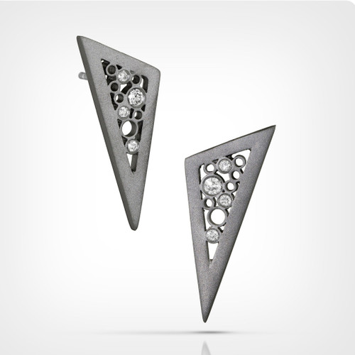 Oscuro Acute Triangle Studs | Sterling Silver, Diamonds | Contemporary Jewelry by Belle Brooke Barer