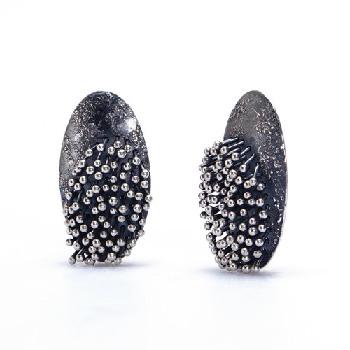 Oval Earrings EO209 | Oxidized Sterling Silver | Handmade Art Jewelry by So Young Park