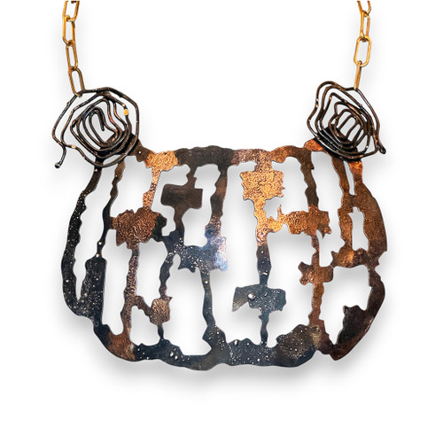 Kōshi Pendant | Steel, Brass, Gold | Handmade Art Jewelry by Bette Barnett