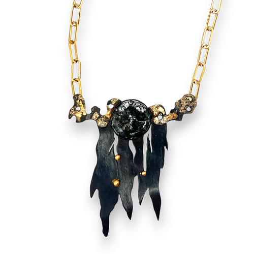 Chikara Pendant | Steel, Gold | Handmade Art Jewelry by Bette Barnett