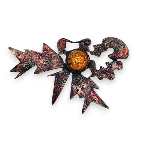Bakuhatsu Brooch | Steel, Bronze, Lense| Handmade Art Jewelry Bette Barnett