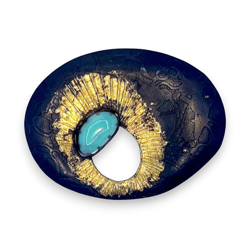 Kagayaki Brooch | Gold, Chrysocolla, Steel | Handmade Art Jewelry by Bette Barnett