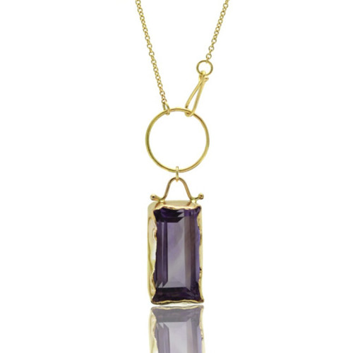 Susan Crow’s Amethyst and Gold Lariat Pendant | Emerald Cut Amethyst and Recycled 14 Karat Yellow Gold