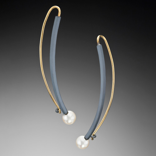 Oxidized Pearl Face Framers from Ilene Schwartz | Oxidized Sterling Silver and 18 Karat Yellow Gold | Pearls