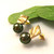 Sand Dune Small Square Pearl Earrings on leaves, Yellow Gold and Tahitian Pearls,  Fine Art Jewelry by Keiko Mita