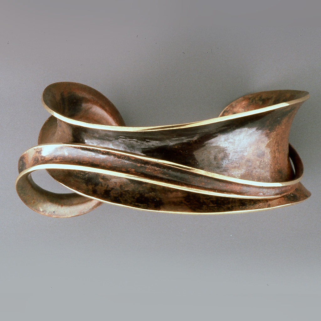 French St Luc Modernist Bronze Cuff Bracelet Blue Enamel at 1stDibs