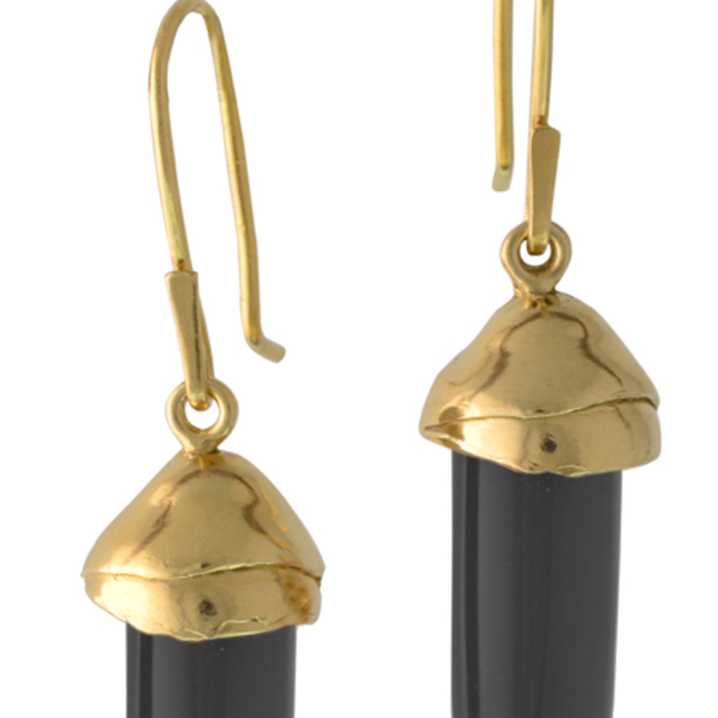 Susan Crow's contemporary Black Jet and Gold Drop Earrings