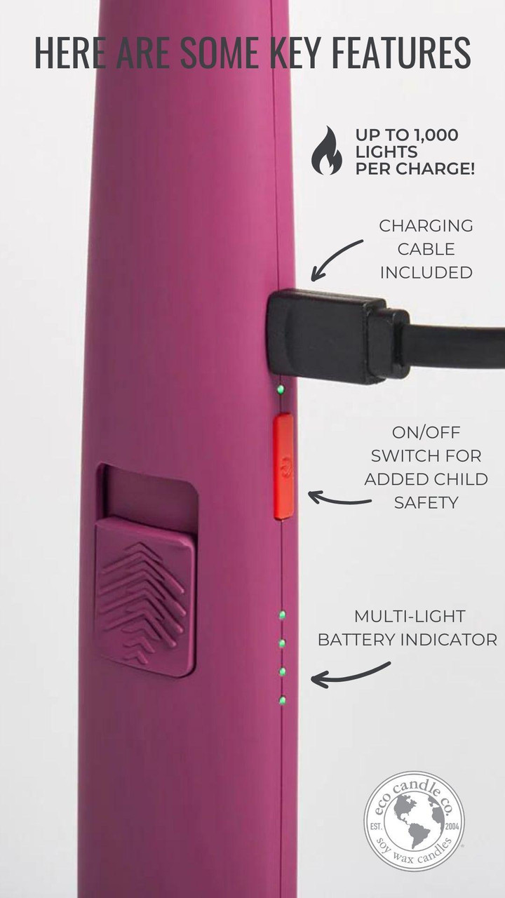 Candle Lighter, Rechargeable Electric Candle Lighter with Safety Switch and  LED Battery Display(Pink) 