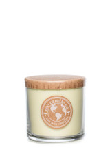 Light green soy candle with brown lid and Eco Candle logo label on a white background.