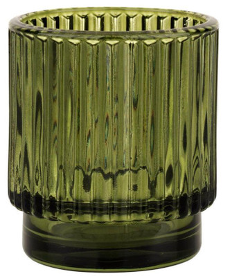 candle holder RIBBED GLASS OLIVE GREEN