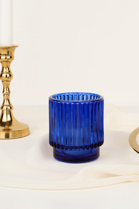 candle holder RIBBED GLASS NAVY