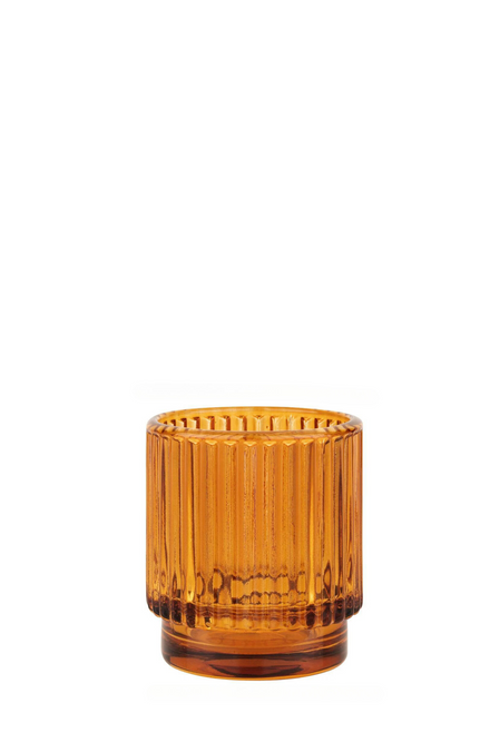 candle holder RIBBED GLASS AMBER