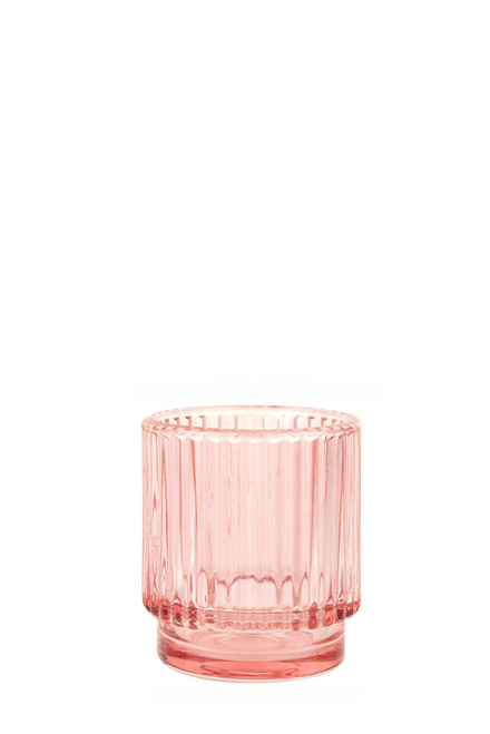 candle holder RIBBED GLASS BLUSH PINK