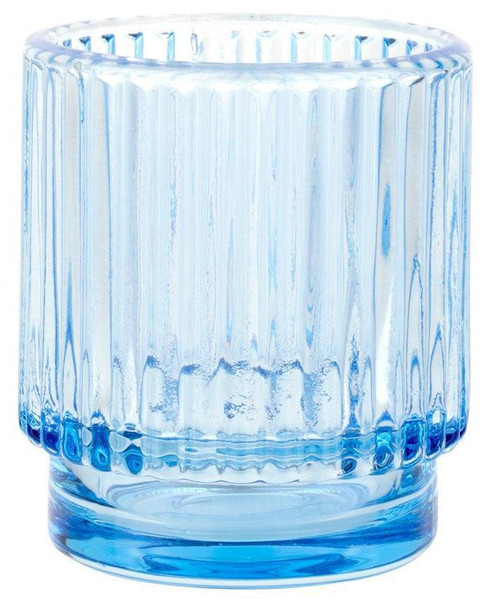 candle holder RIBBED GLASS DUSTY BLUE