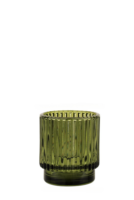 candle holder RIBBED GLASS OLIVE GREEN