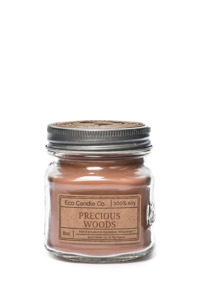 8oz soy eco candle in retro mason jar PRECIOUS WOODS