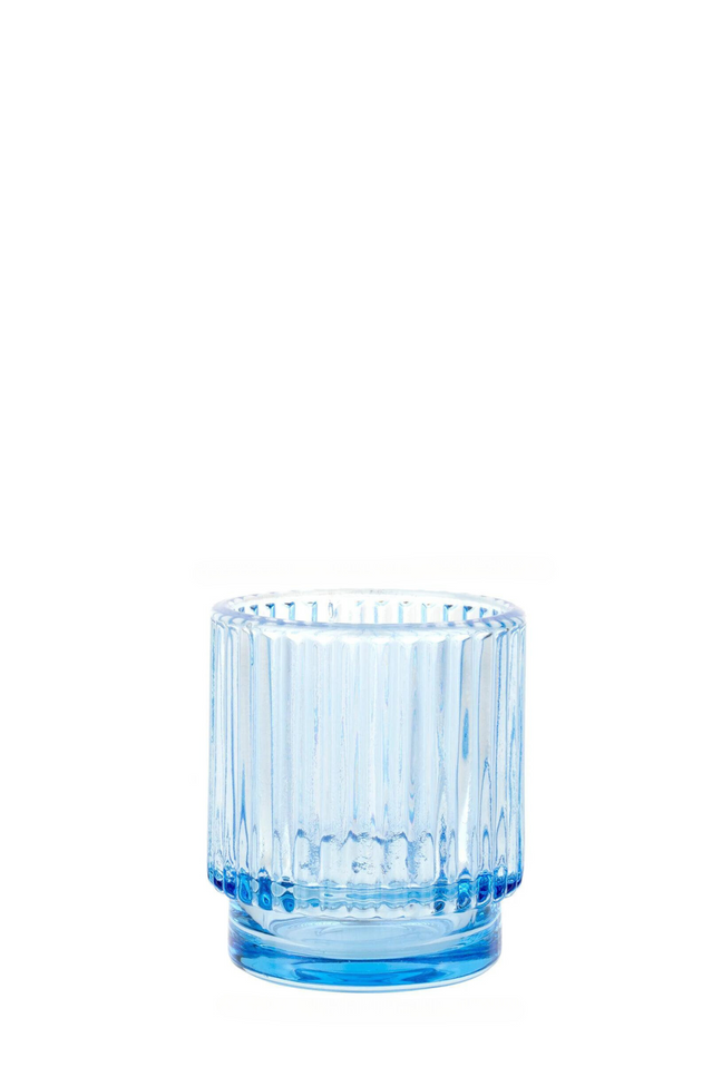 candle holder RIBBED GLASS DUSTY BLUE