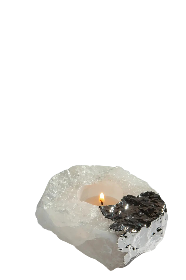 crystal tea light holder QUARTZ WITH SLIVER PLATING