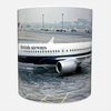 Front view of British Airways Airbus A220 1975 colours ceramic mug