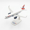 Side view of the British Airways A320neo G-TTSF model on its stand, showing the airline livery and wingtip.