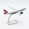 British Airways Airbus A320neo G-TTSF model viewed from above and behind, showing the left side and tail on its display stand.