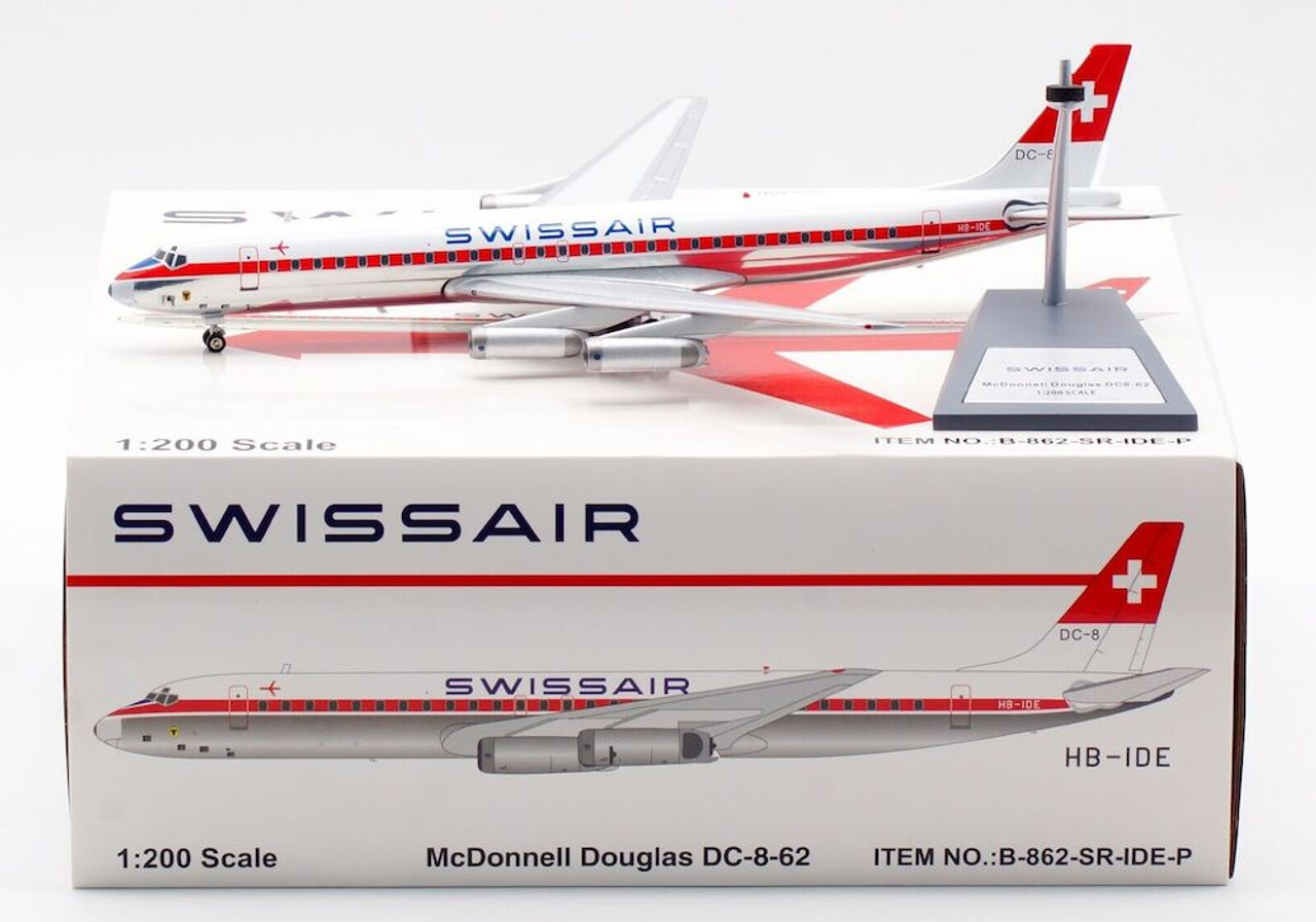 WB Models Swissair Douglas DC-8 Series 62 HB-IDE with stand Scale 