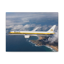 Past Wings and Future Skies Canvas Print — Monarch Boeing 787 Plane Wall Art