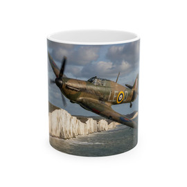 Past Wings: Douglas Bader "Hurricaine" Over The Seven Sisters Ceramic Mug, (11oz)