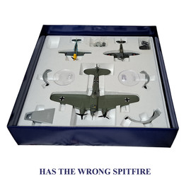 Corgi 1:72 World War II Blitz Heinkel He 111H-3, Messerschmitt Bf 109E and Supermarine Spitfire three-piece die-cast model aircraft set AA99127