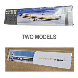 Two Monarch Airlines 1/200 Boeing 737-300 and Airbus A330-200 snap-fit model aircraft in original boxes