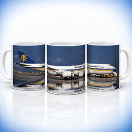 British Caledonian Boeing 747 11oz ceramic aviation mug with wraparound aircraft artwork