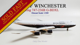 J-Fox 1:200 British Airways Boeing 747-236B G-BDXL City of Winchester in Landor colours, pre-loved model JF-747-2-003.