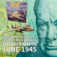 Winston Churchill flying from France to Britain in June 1945